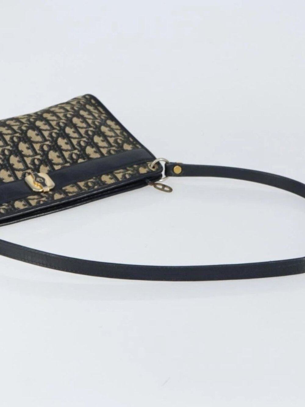 Christian Dior Trotter Canvas Shoulder Bag Navy Gold Auth 157344 - Picture 8 of 16